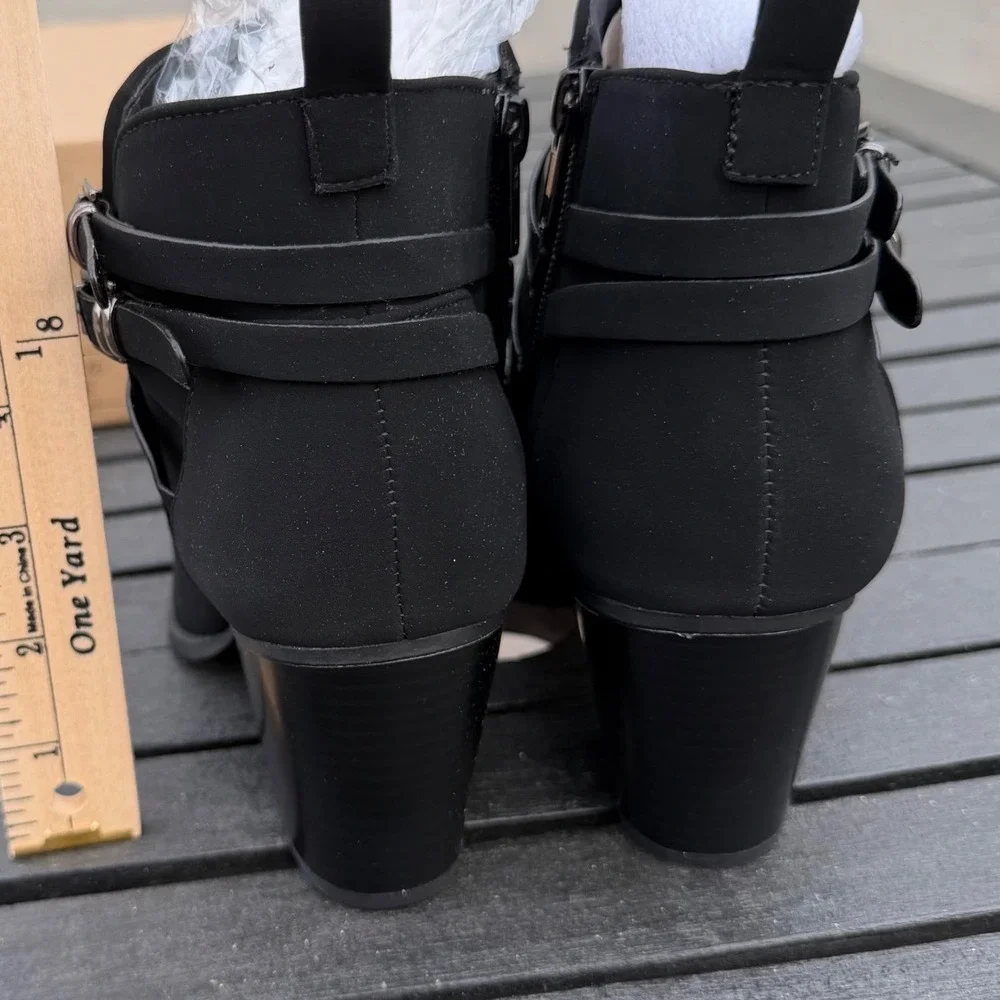 NEW Black Faux Suede Ankle Boots Women Size 6 Minimalist Office Capsule Career